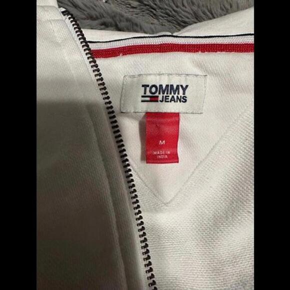 Tommy Jeans White Full-Zip Hoodie Size M - Classic Logo Design - Picture 2 of 4